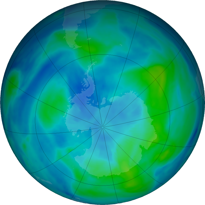 Antarctic ozone map for 03 April 2019